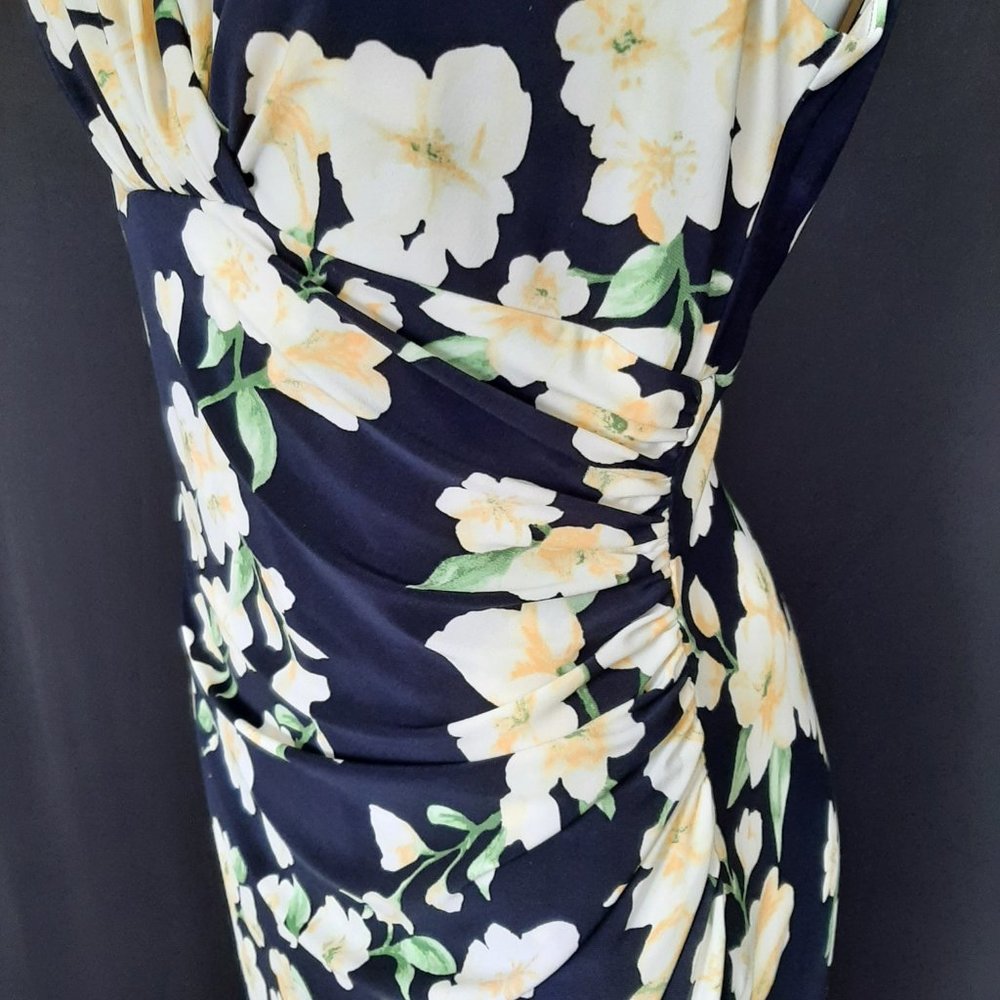 Ralph Lauren Side Shirred Floral Yellow and Navy Dress - Picture 8 of 10